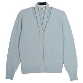 Fendi Größen-Intarsien-Hem-Cross-Nacken-Cardigan Blau