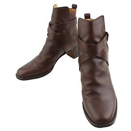 Hermès Chocolate Brown Leather Silver-tone Ankle Boots Brown