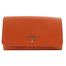 Prada Carteira com aba em Saffiano Papaya com alça em tom dourado Laranja