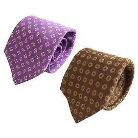 Kiton Conjunto de gravata tecida com bolinhas caqui e estampa paisley de flores roxas claras Roxo