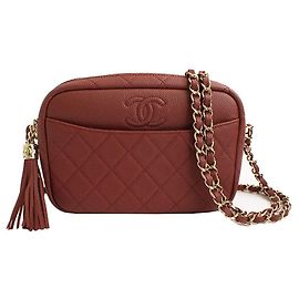 Chanel Bolsa crossbody de câmera em caviar suave rosa marrom com hardware dourado - Série Marrom