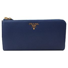 Prada Ink Blue Vitello GP Long Wallet Blue