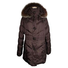 Balmain Deep Brown Fox Fur Hooded Down Padding Coat Brown