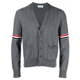 Thom Browne Wool Relaxed V-Neck Arm Band Cardigan Brown