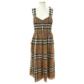 Burberry Delilah Check Sleeveless Dress Brown Chiffon Brown