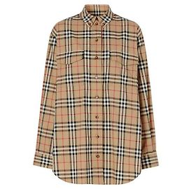 Burberry Camisa de algodón elástico de corte oversized con estampado de cuadros vintage Multicolor
