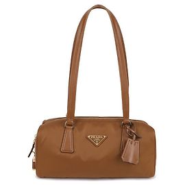 Prada Medium Nylon and Leather Top Handle Bag Brown