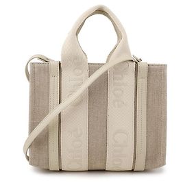 Chloé Bolsa Tote Woody Pequena em Linho Branco