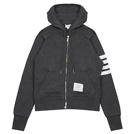 Thom Browne Sweat à capuche zippé Bar Sprite Marron