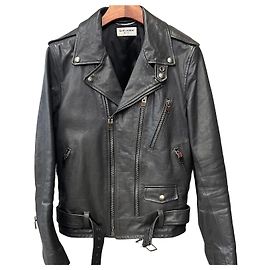 Saint Laurent Cafreather Motorradjacke Dunkelgrau Braun
