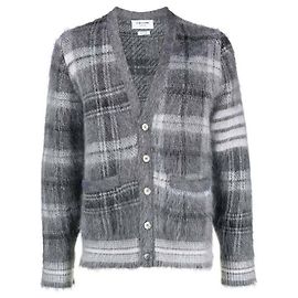 Thom Browne Tartan-Mohair-V-Ausschnitt-Cardigan Braun