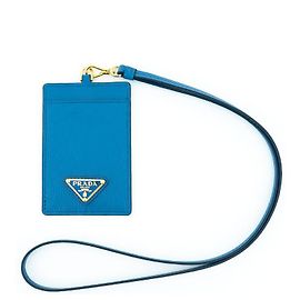 Prada Card Holder Necklace COBALTO Leather Men Women Blue