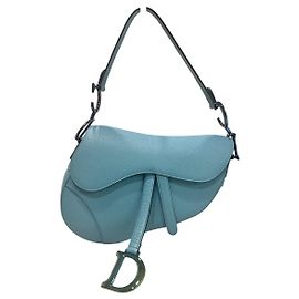 Dior Bolso de silla de piel de ternera granulada Azul Azur con correa Azul