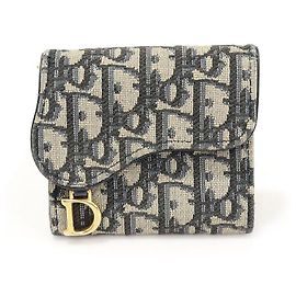Christian Dior Blue Oblique Jacquard Saddle Wallet Blue