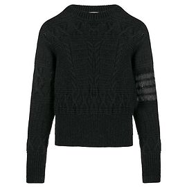 Thom Browne Cable Knit Wool Sweater Dark Grey Brown