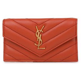 Saint Laurent Lambskin Flap Card Case Orange