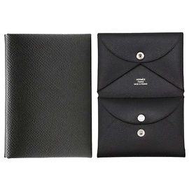 Hermès Portafoglio Calvi Duo Epsom Palladio Nero Nero