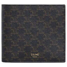 Céline Carteira Slim em Couro de Bezerro Preto Triomphe Canvas Preto