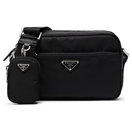 Prada Bolsa de ombro retangular de nylon preta Preto
