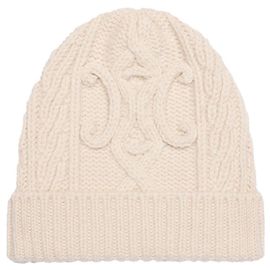 Céline Gorro Triomphe em lã de cashmere Aran Branco