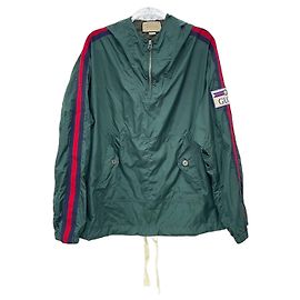 Gucci Giacca Anorak con Cappuccio e Logo Web Verde