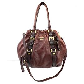 Prada Gathered Brick Gradient Leather Shoulder Bag Red