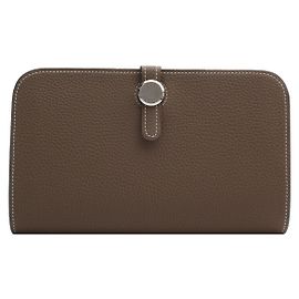 Hermès Etaupe Dogon Duo Silver Long Wallet stamp Brown