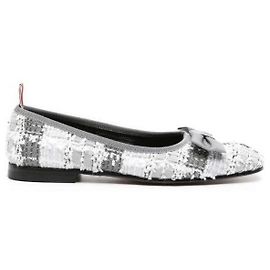 Thom Browne Bailarina de Ópera em Tartan Tweed com Sola de Couro Marrom