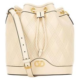 Valentino Bolsa de ombro em couro Napa acolchoado com cordão Branco