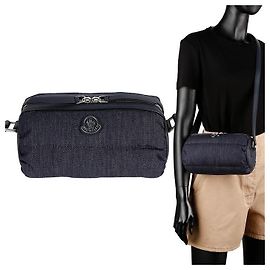 Bolsa de ombro em denim com logo patch Moncler Azul