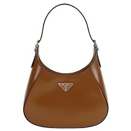 Prada Medium Leather Shoulder Bag with Triangle Logo Brown