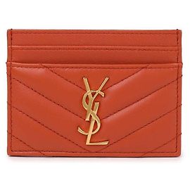 Saint Laurent Lambskin Card Case Orange
