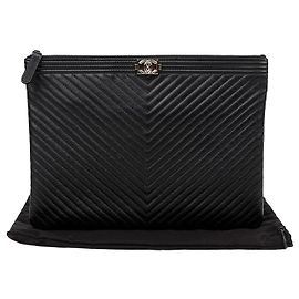 Chanel Chevron Boy Medium Clutch Black