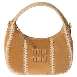 Miu Miu Sac Wander en daim crocheté Marron