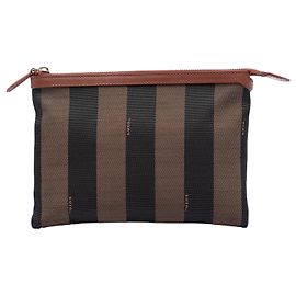 Fendi Brown Pequin Canvas Clutch Brown