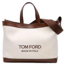 Tom Ford Brown Medium Canvas T Screw Tote Brown Other Dark brown