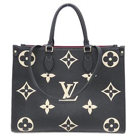Sac à main On-the-Go MM en cuir Monogram Empreinte bicolore Louis Vuitton Noir Beige