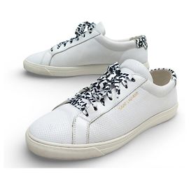 SCHUHE SAINT LAURENT ANDY 606831 39 PERFORIERTE LEDERSNEAKERS Weiß