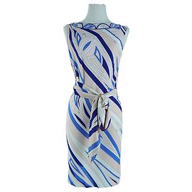 Vestido azul e rosa Emilio Pucci com cinto Multicor