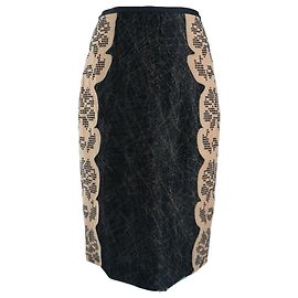 Saia lápis estampada Bottega Veneta com embellishment em metal Preto