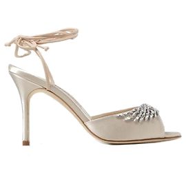 Sandali in raso Plumena 090 di Manolo Blahnik Marrone Beige