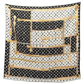 Sciarpa in seta Monogram Confidential di Louis Vuitton per donne, bianca, nera e multicolore, Nero