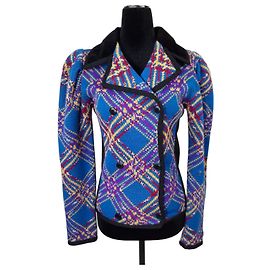 Yves Saint Laurent Pull double boutonnage YSL des années 70 Bleu Multicolore
