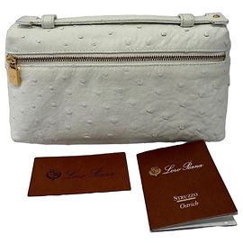 Pochete Loro Piana em couro de avestruz branco Branco