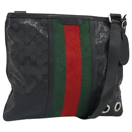 GUCCI GG implementation Web Sherry Line Bag Black Silver Red 269379 Auth bs32569 Black Silvery Red