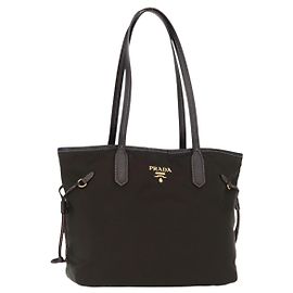 Sac Tote PRADA en nylon vert doré Auth bs32718 Doré Vert