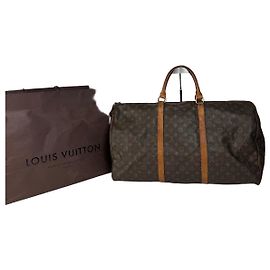 Bolsa de viagem de couro Louis Vuitton Monogram 60keepball vintage marrom Marrom