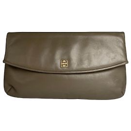 Vintage Givenchy Leather Clutch Grey Brown Grey