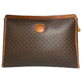 Céline Vintage Celine Paris Monogram Leather Clutch Brown Brown