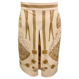 Falda de seda estampada Les Tambours Hermès beige / marrón Beige